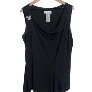 Nine West Cowl Neck Sleeveless Blouse with Butterfly Pin 1X